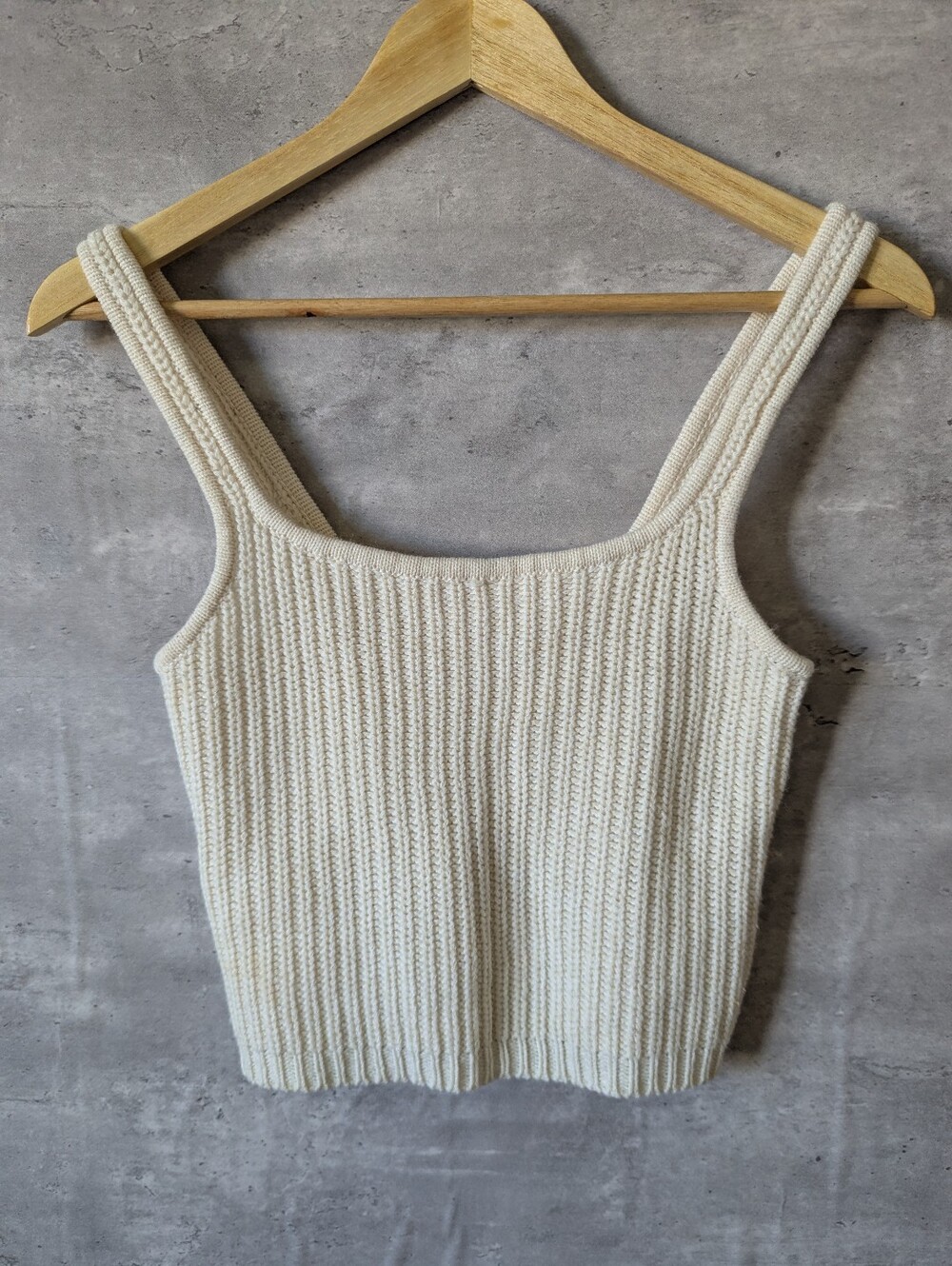 Cream Knit Square-Neck Tank Top